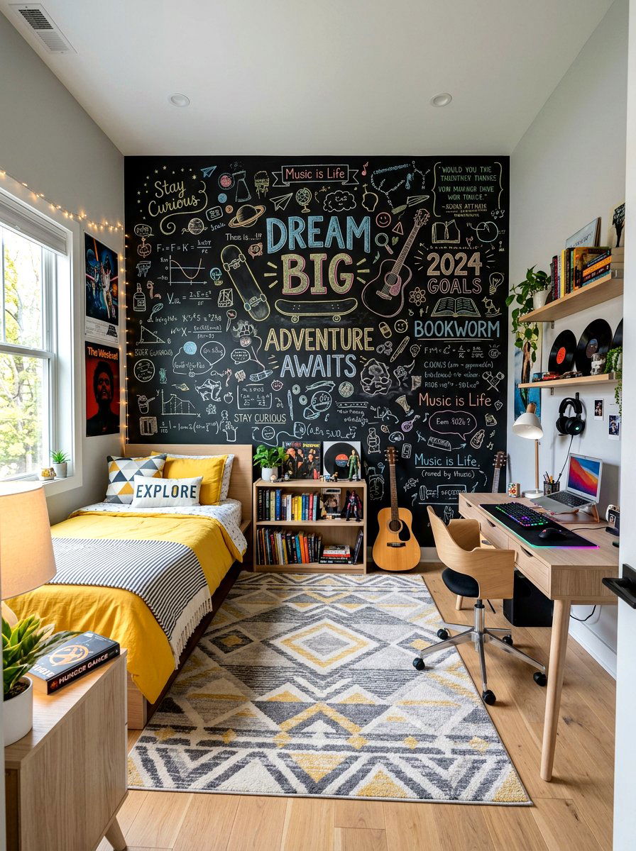 Chalkboard accent wall - 30 teen hangout room ideas