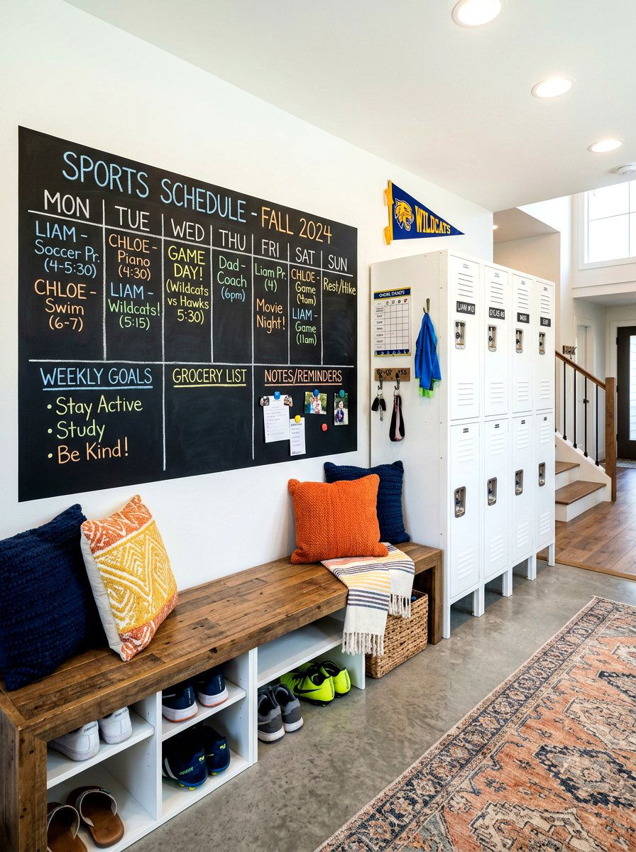 Chalkboard command center zone - 30 sports gear mudroom ideas