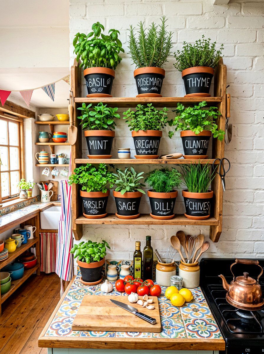 Chalkboard herb garden pot - 30 kitchen herb garden ideas