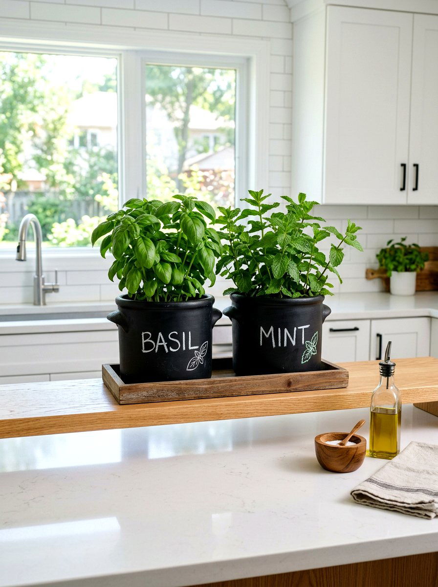 Chalkboard herb garden pot - 30 apartment herb garden ideas
