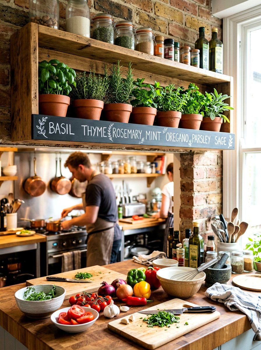 Chalkboard herb label shelf - 30 kitchen herb shelf ideas