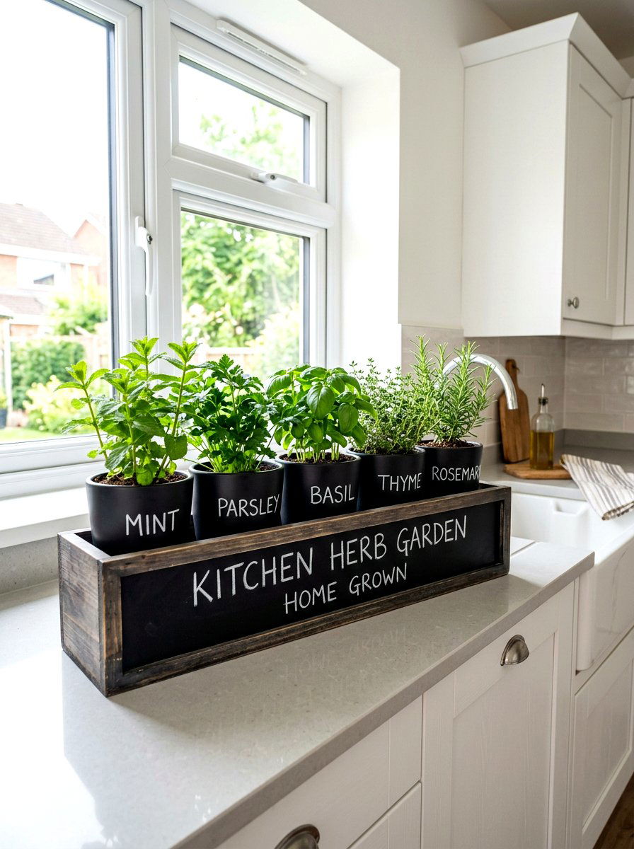 Chalkboard herb planter - 30 windowsill herb garden ideas