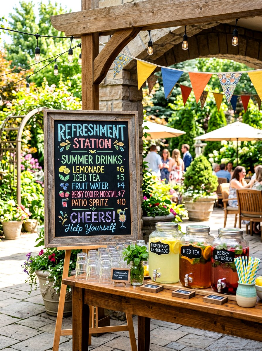 Chalkboard menu drink station - 30 drink station patio ideas