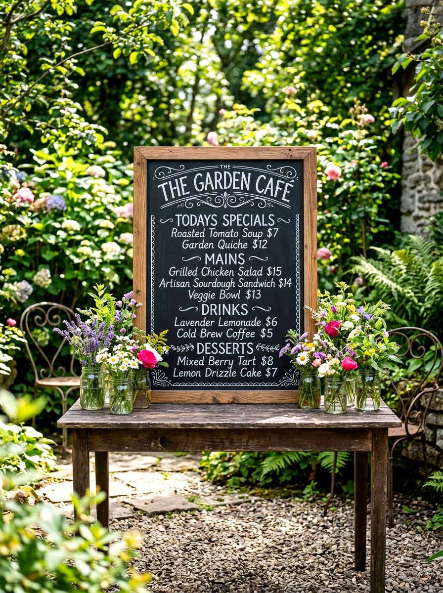 Chalkboard menu table display - 30 garden baby shower table ideas