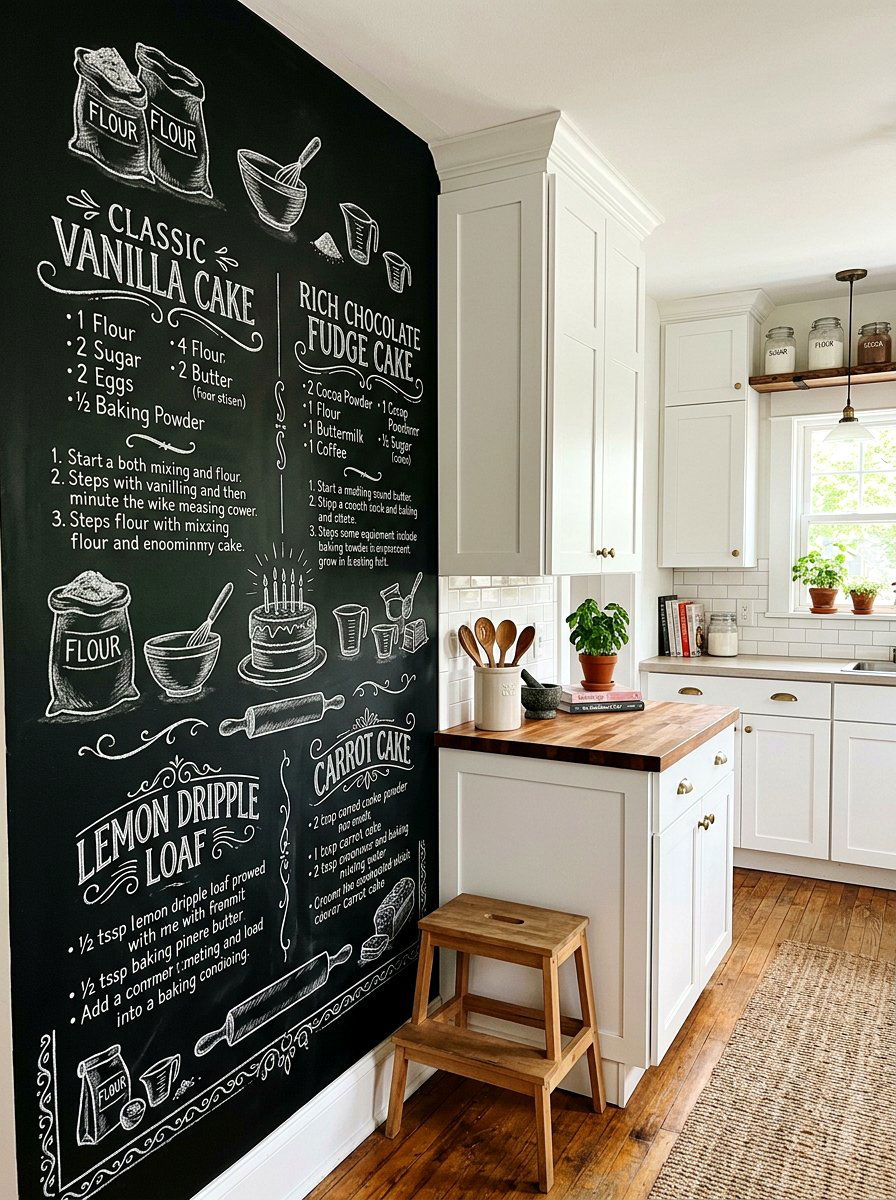 Chalkboard recipe wall - 30 baking corner ideas