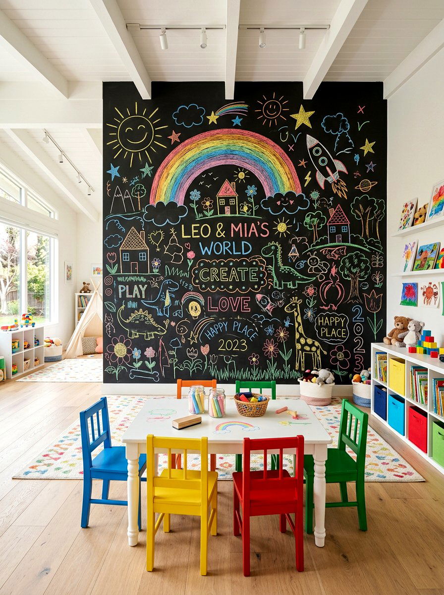 Chalkboard wall art - 30 art wall kids room ideas