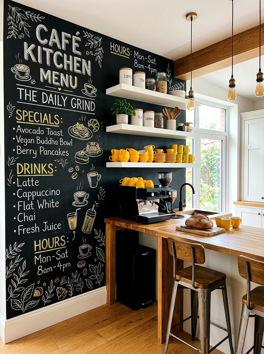Chalkboard wall kitchen - 30 home cafe kitchen ideas