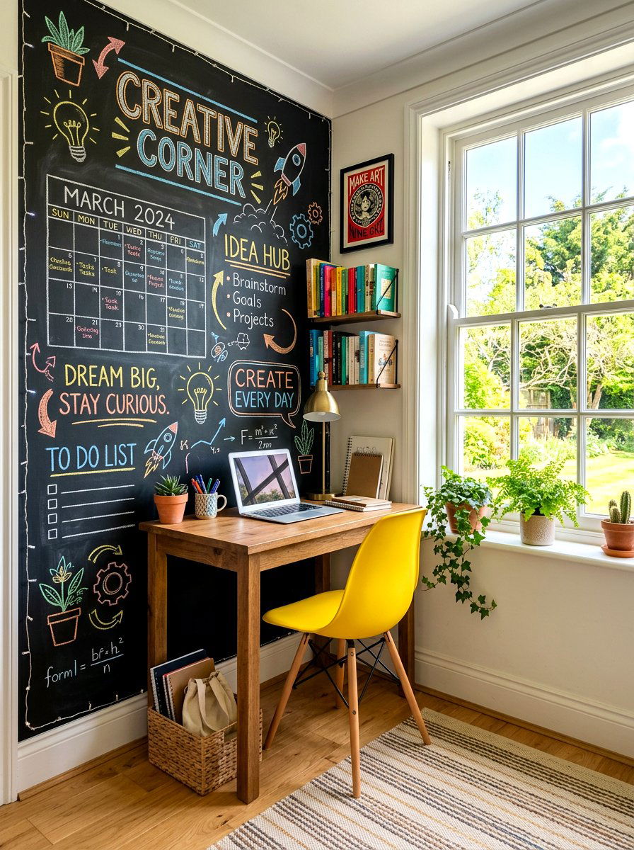 Chalkboard wall study corner - 30 homework nook ideas