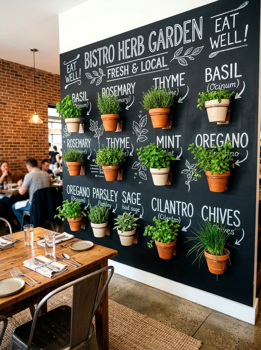 Chalkboard wall with herb planter - 30 indoor plant wall ideas
