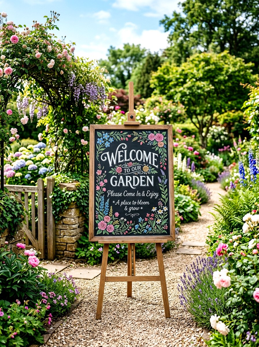 Chalkboard welcome sign entrance - 30 baby shower backyard decor ideas