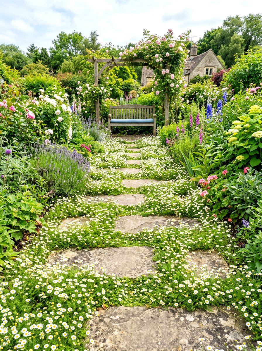 Chamomile Ground Cover Path - 30 medicinal garden ideas
