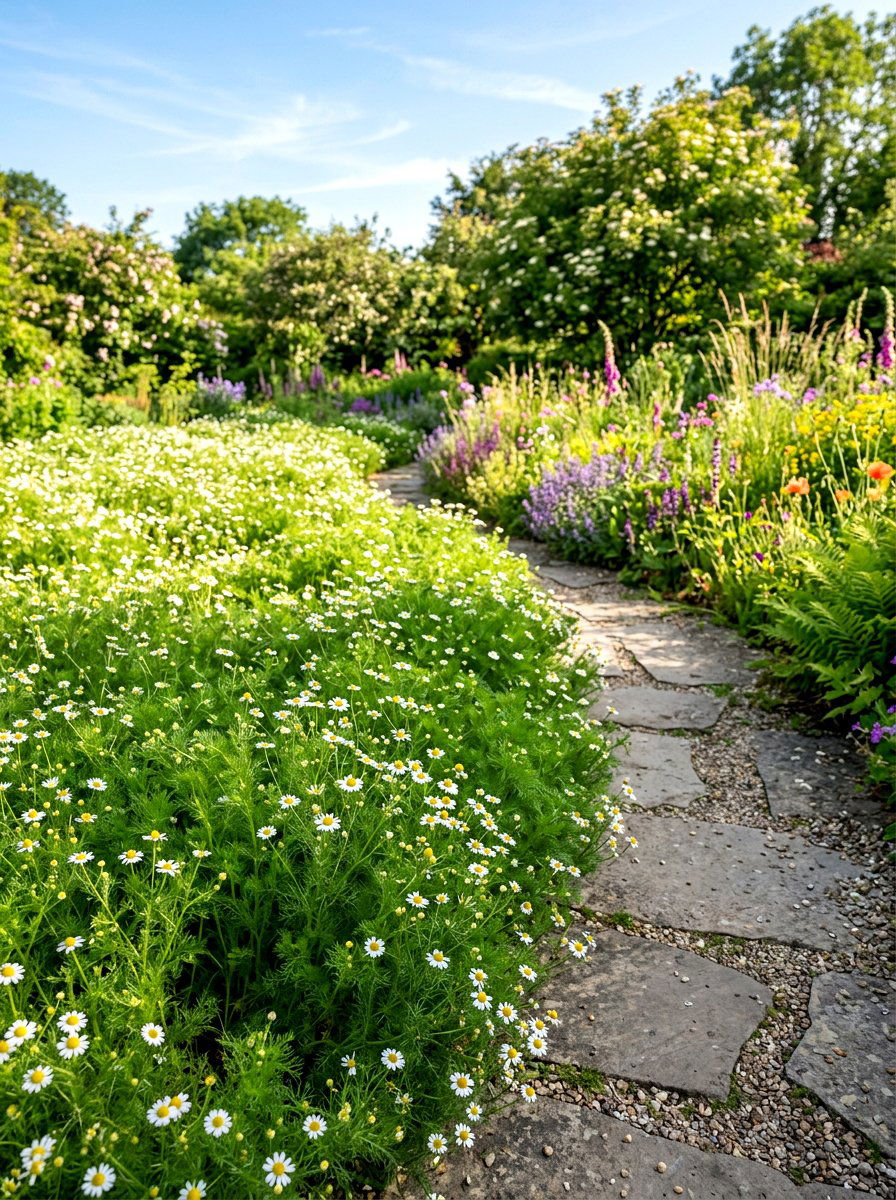 Chamomile Lawn Edge - 30 herb border garden ideas