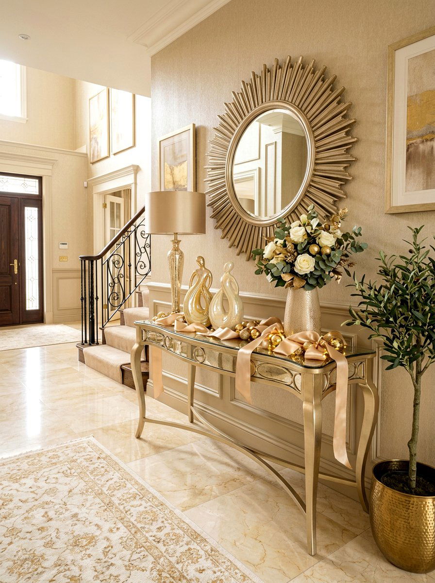 Champagne Entryway Design - 30 metallic holiday decor ideas
