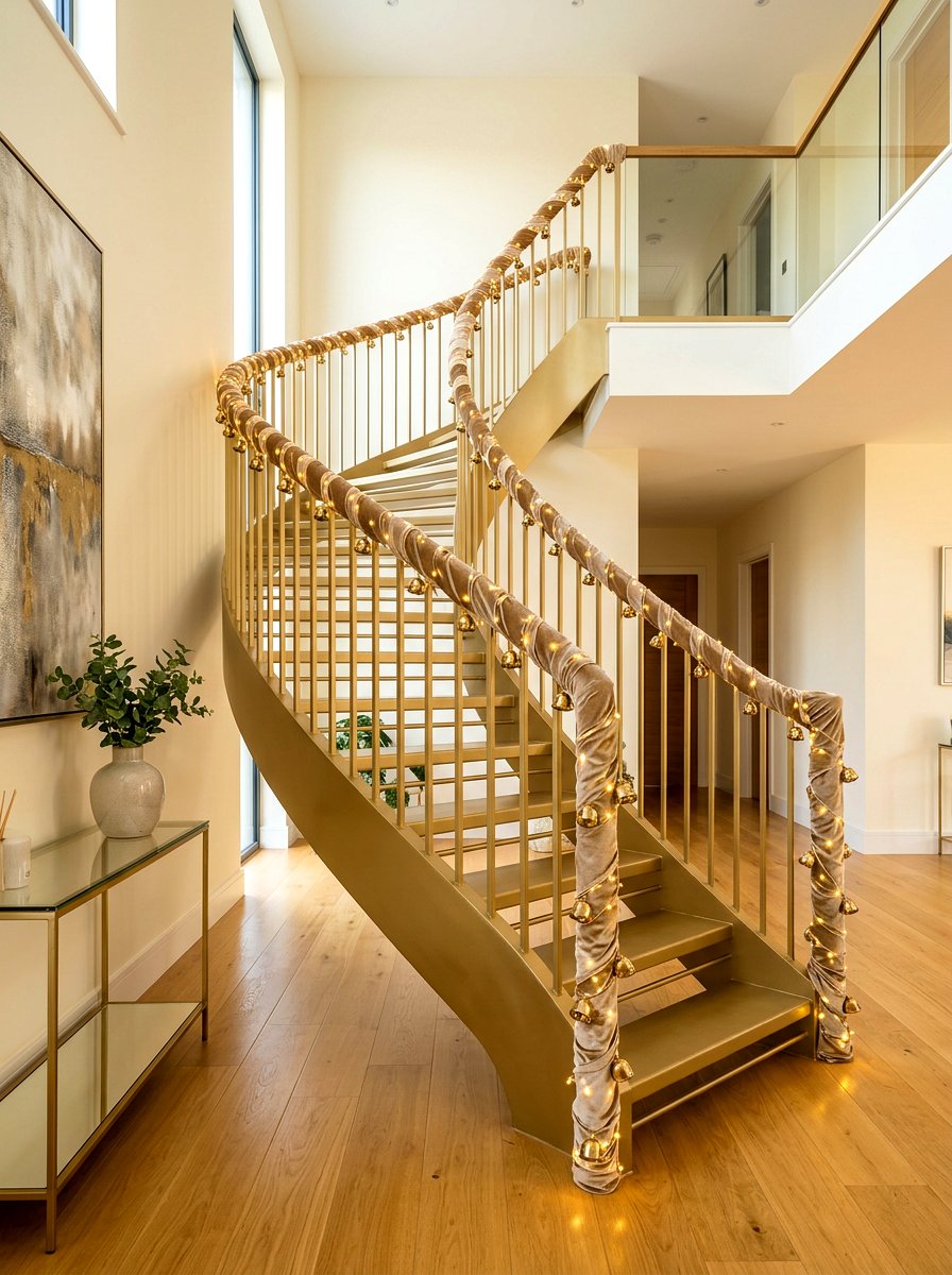 Champagne Gold Staircase - 30 neutral holiday decor ideas