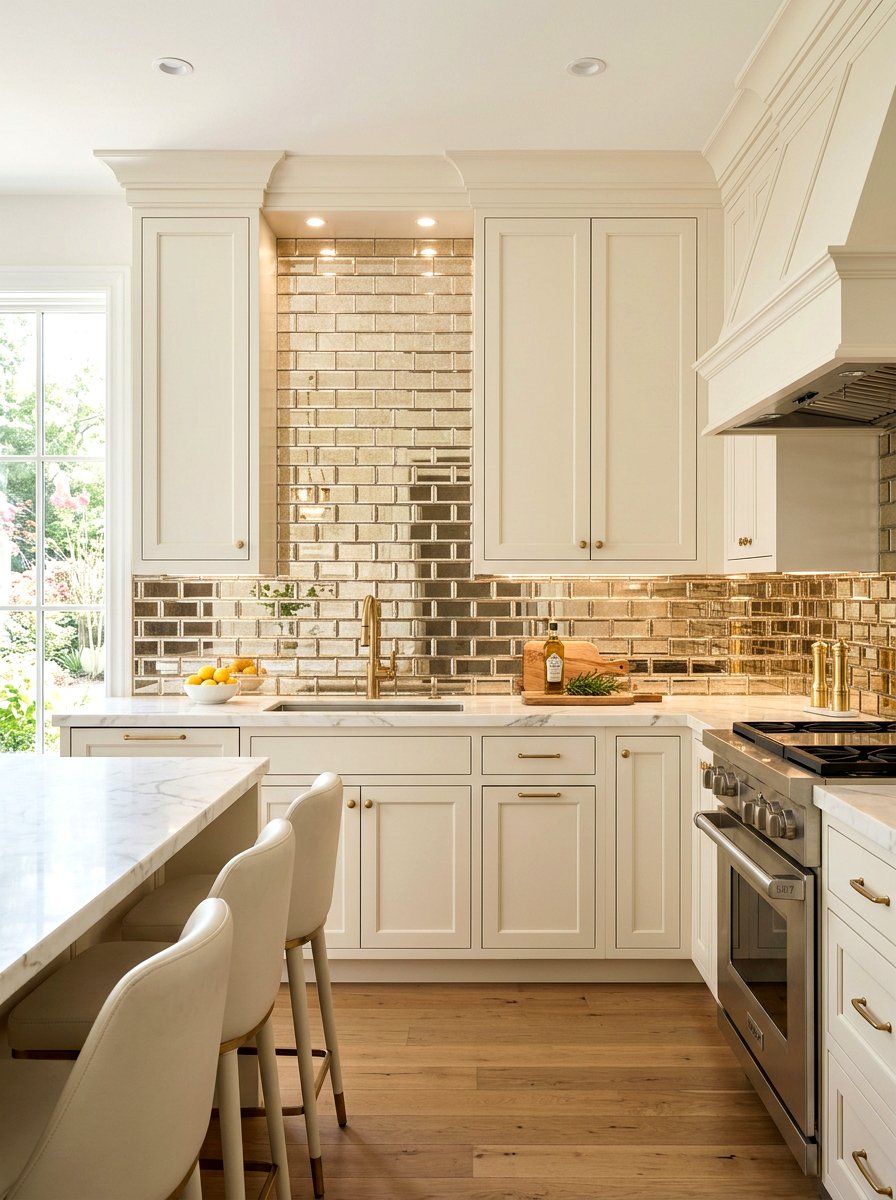 Champagne Tint Mirror Tile - 30 mirror tile backsplash ideas