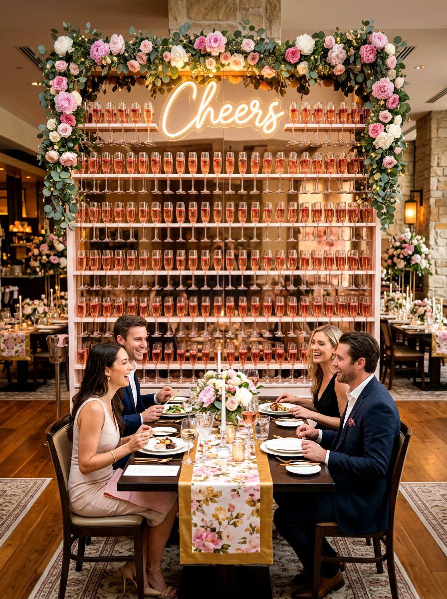 Champagne Wall Behind Table - 30 Galentine table decor ideas