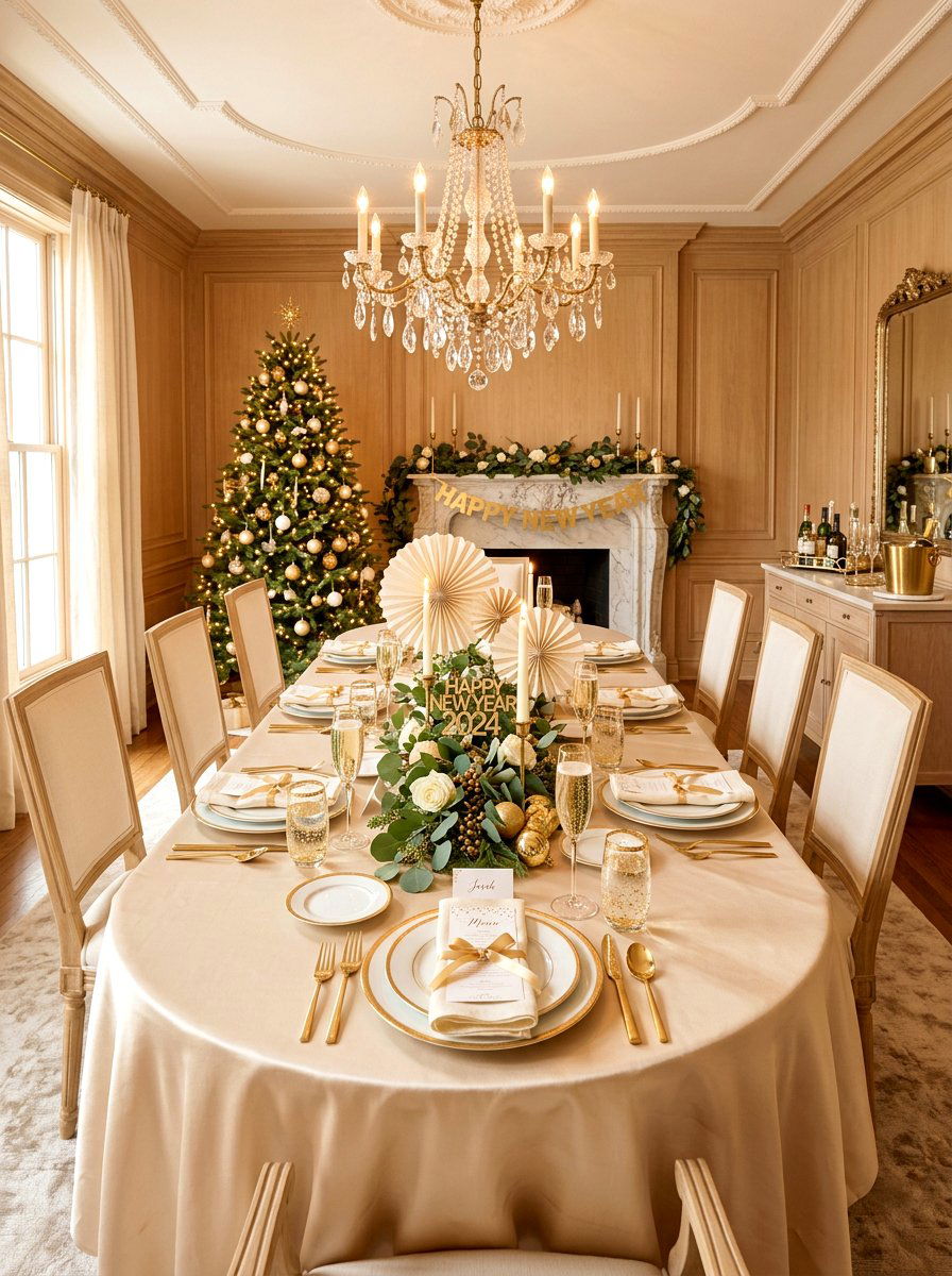 Champagne gold dining room - 30 New Year dining room ideas
