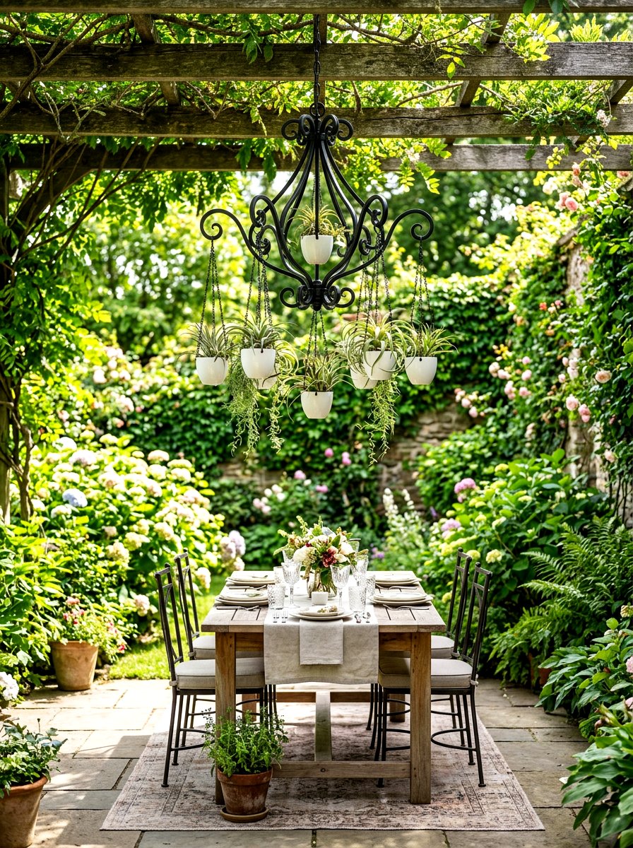 Chandelier Plant Hanger - 30 repurposed garden decor ideas