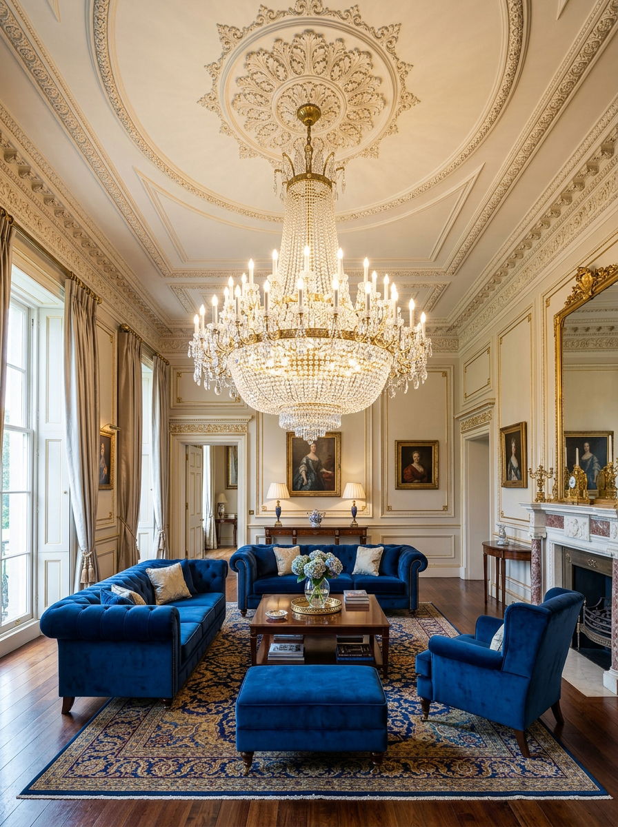 Chandelier living room - 30 heritage lounge room ideas