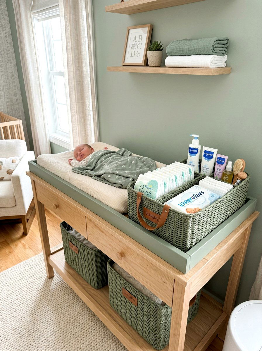 Changing Table Basket Organizer - 30 nursery storage basket ideas