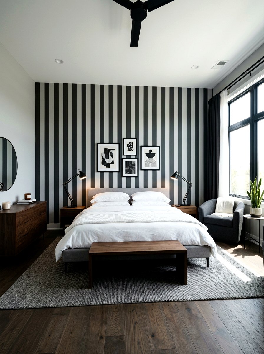 Charcoal Accent Wall - 30 striped wall ideas