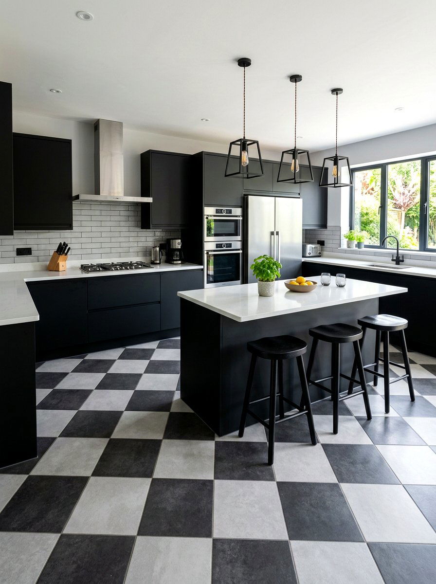 Charcoal And Light Grey Checkerboard - 30 checkerboard floor ideas