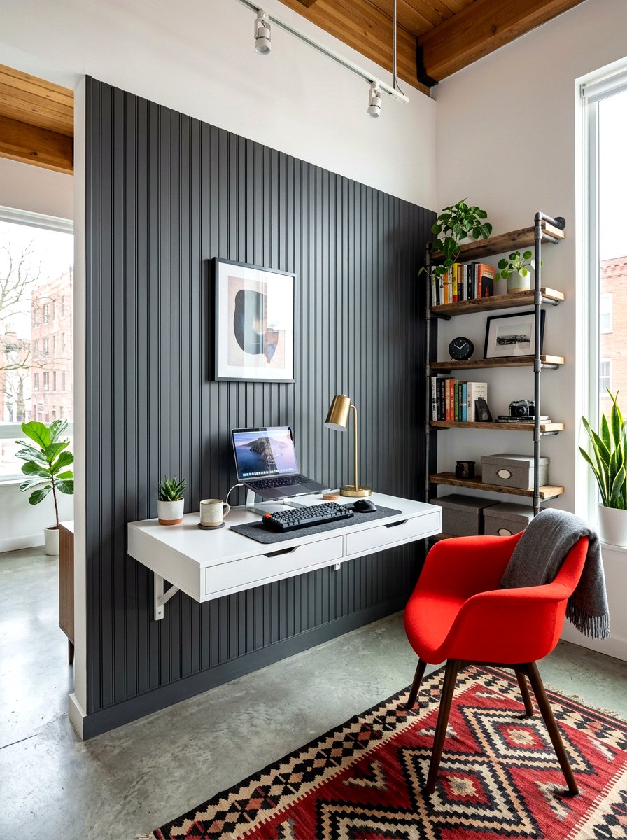 Charcoal Beadboard Wall - 30 office wall molding ideas