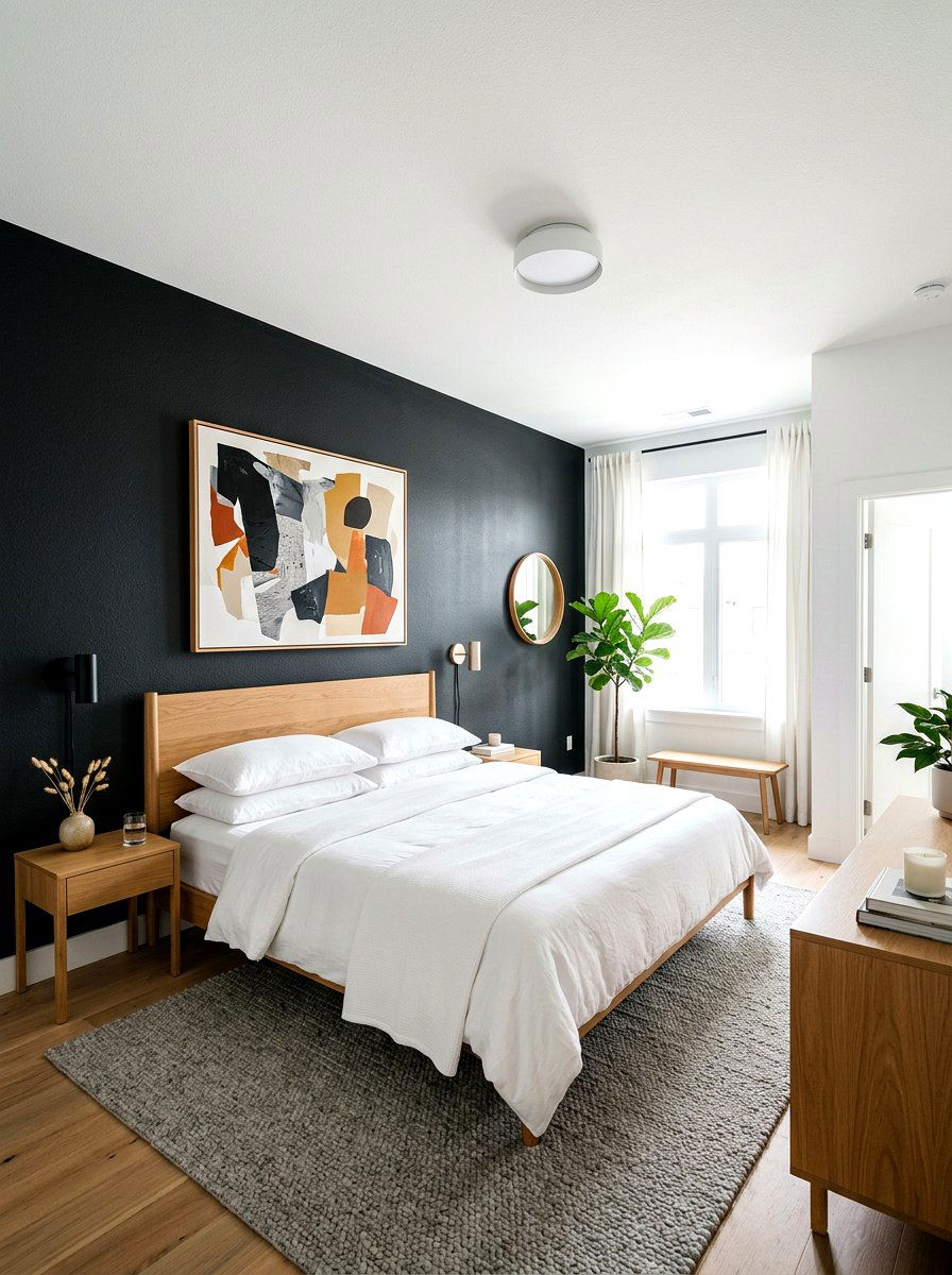 Charcoal Black Wall - 30 bedroom accent wall ideas
