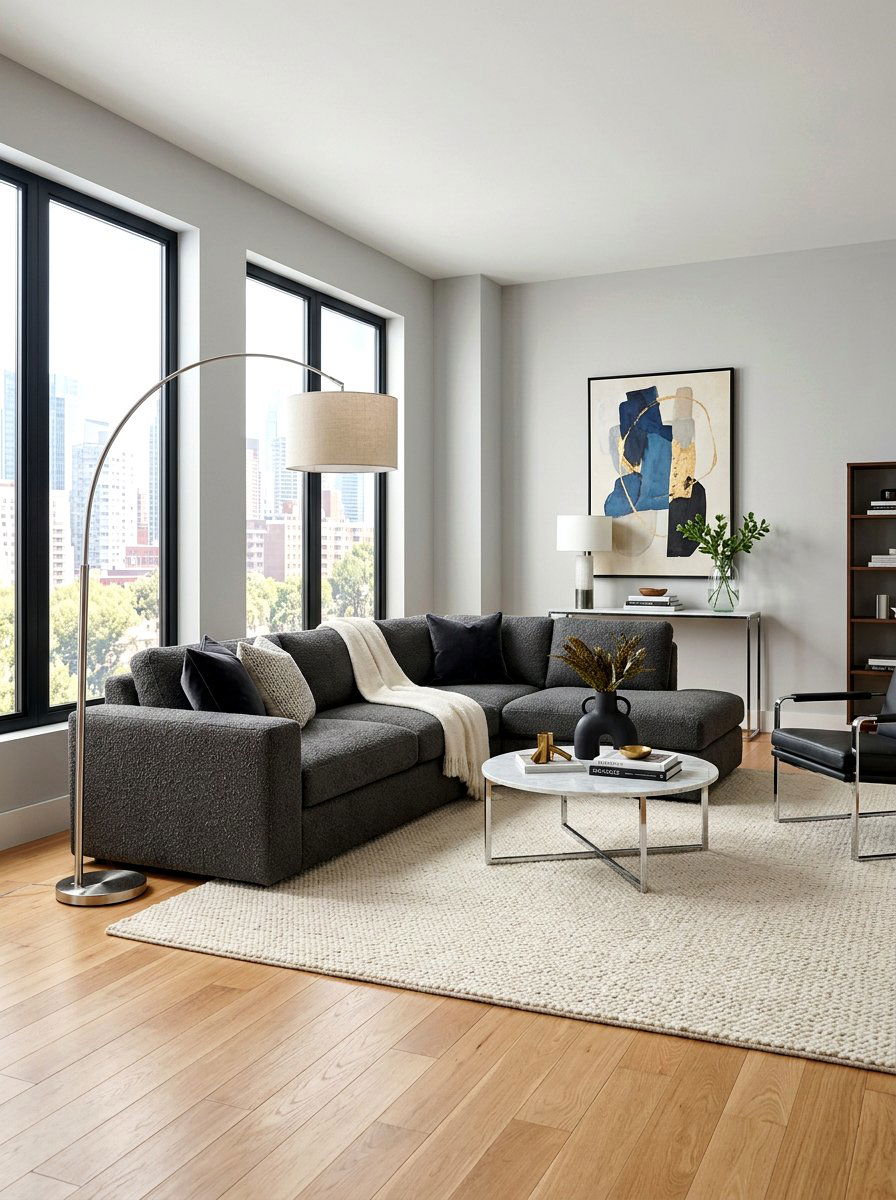 Charcoal Boucle Sofa Layout - 30 boucle living room ideas