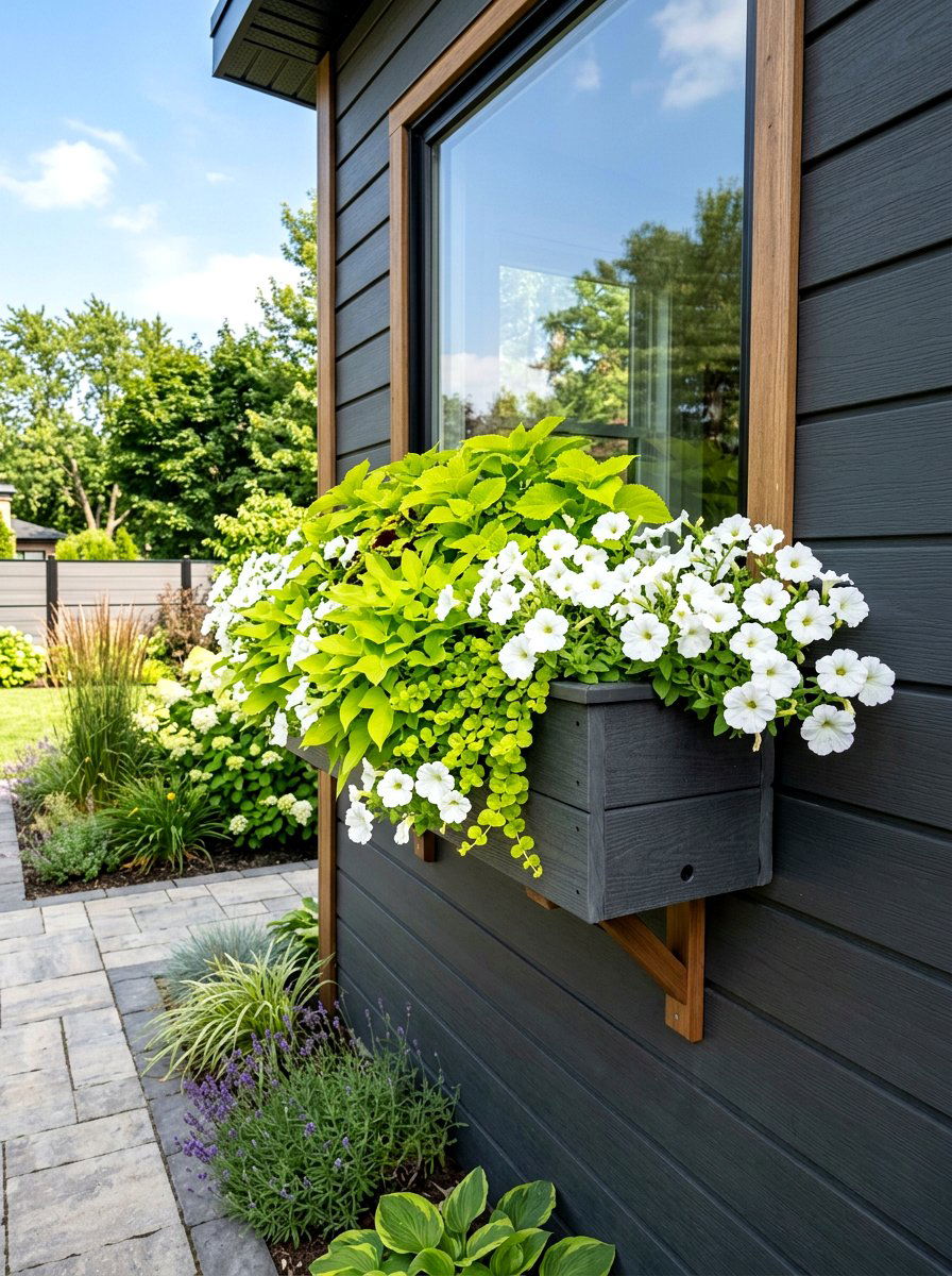 Charcoal Composite Window Box - 30 shed flower box ideas