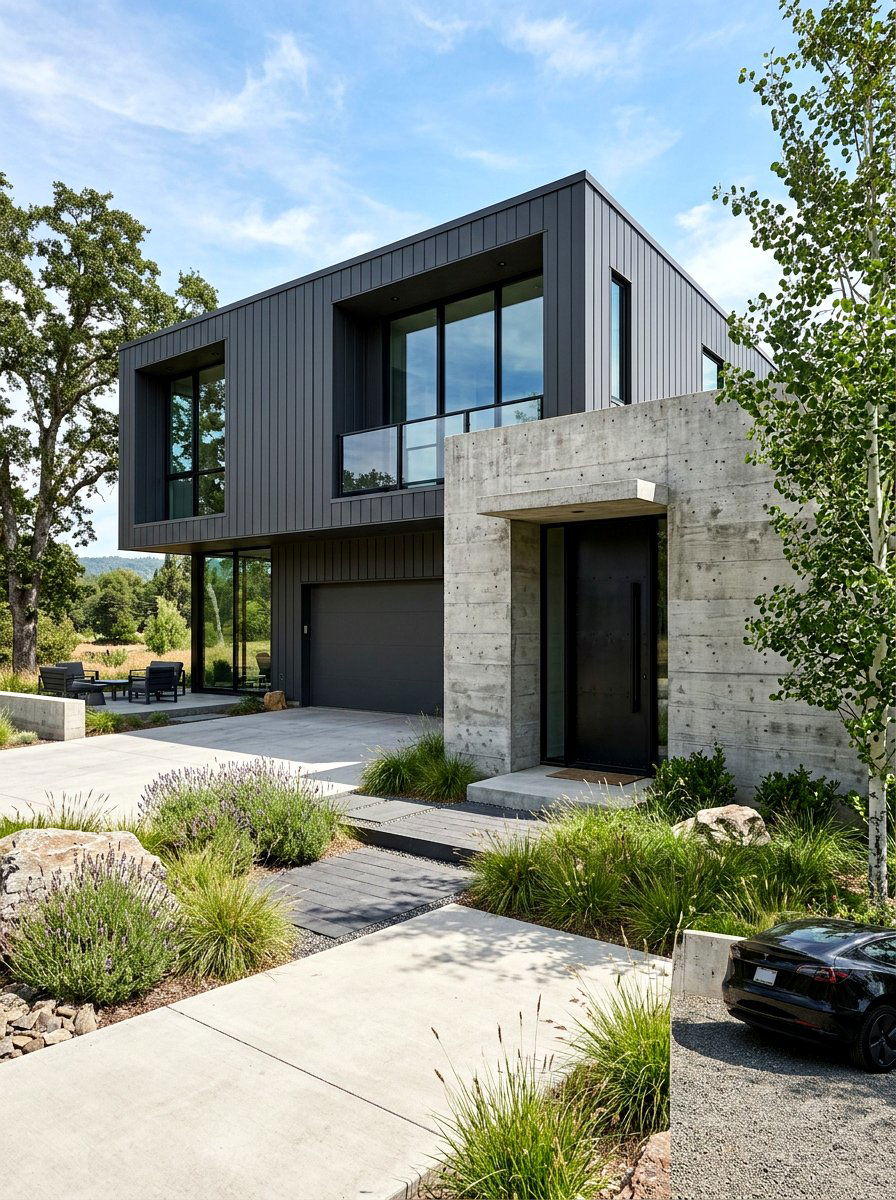 Charcoal Gray Contemporary With Concrete Elements - 30 gray house exterior ideas
