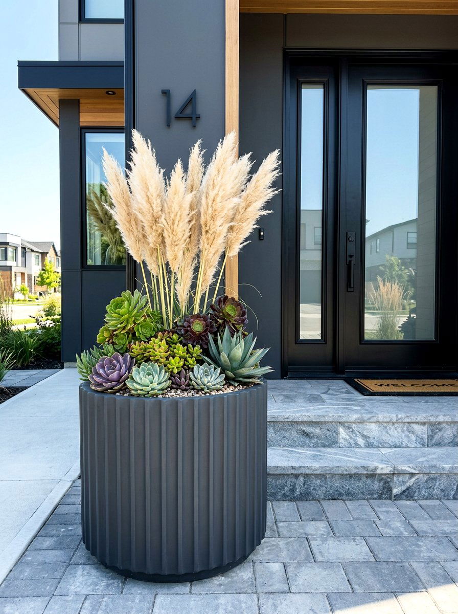 Charcoal Gray Fluted Planter - 30 tall front door planter ideas