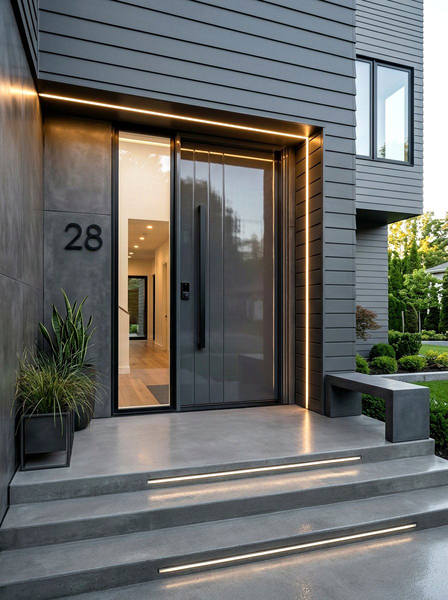 Charcoal Gray High Gloss Door - 30 lacquered front door ideas