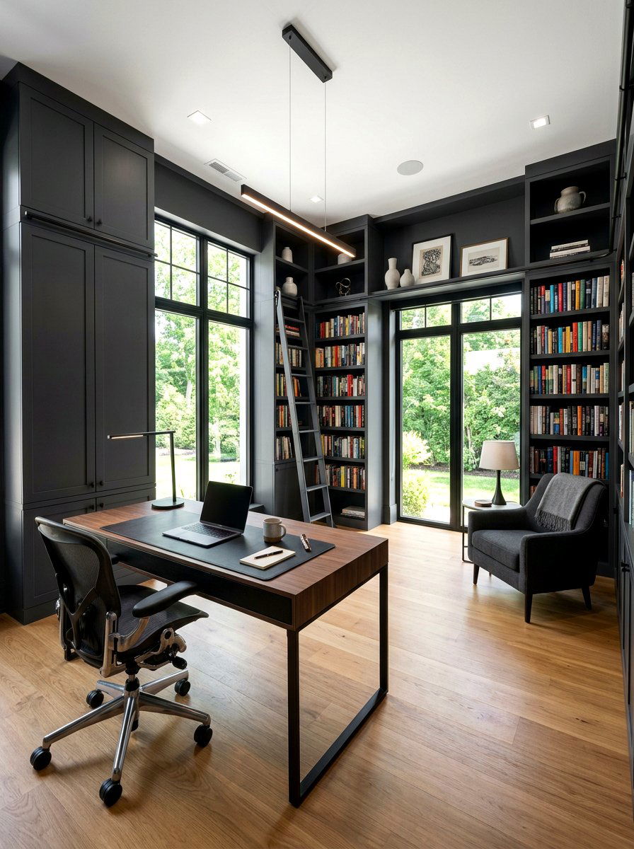 Charcoal Gray Library - 30 moody home library ideas