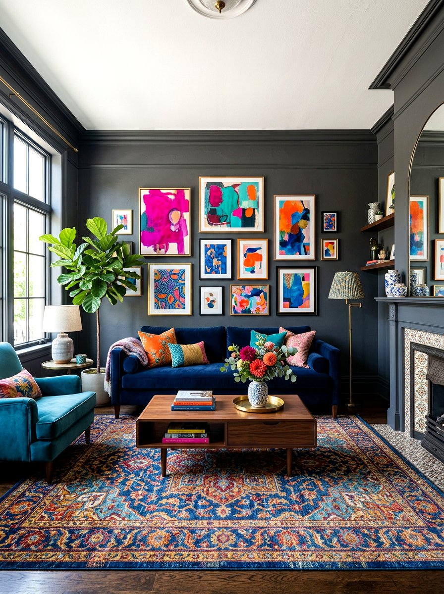 Charcoal Gray Living Room - 30 tiny room big color ideas