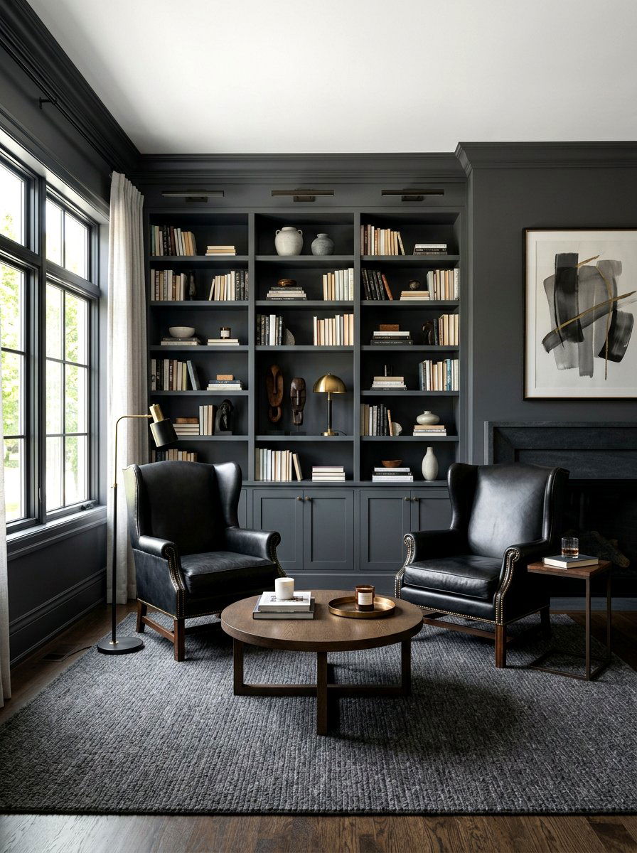 Charcoal Gray Living Room Library - 30 moody library living room ideas