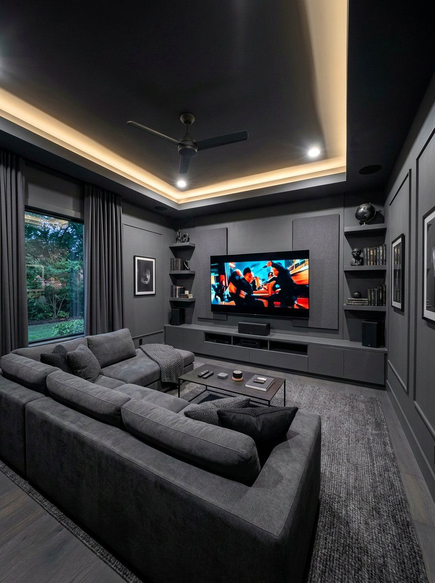 Charcoal Gray Media Room - 30 color drenched small room ideas