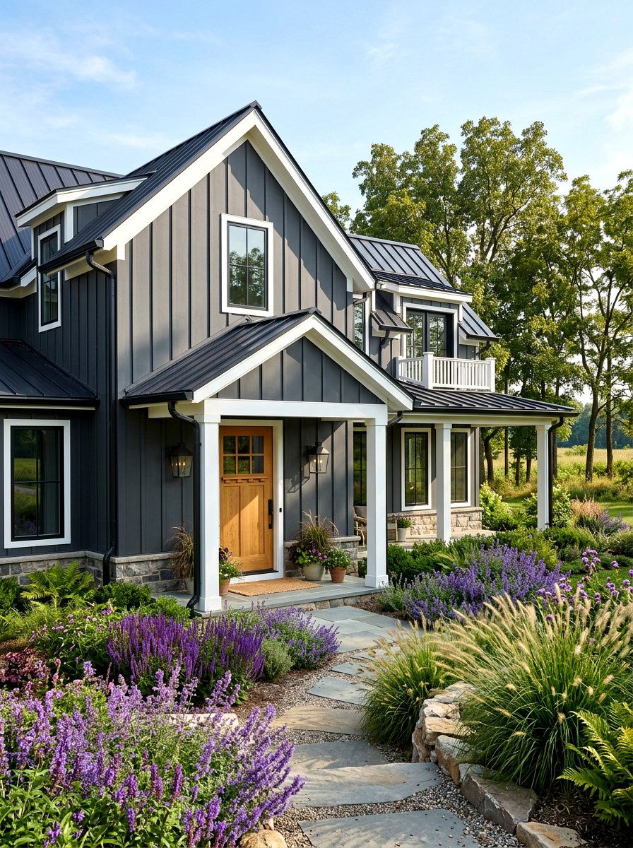 Charcoal Gray Siding - 30 modern farmhouse exterior ideas