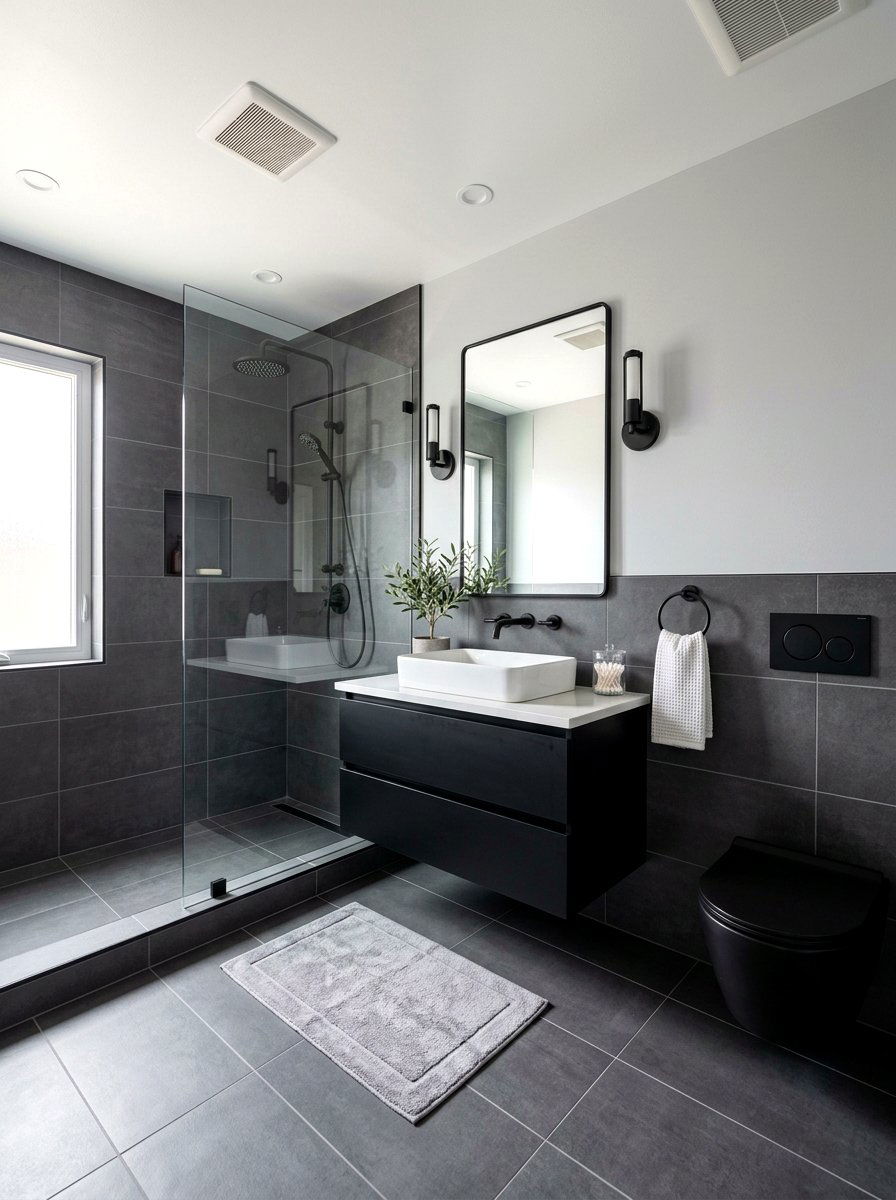 Charcoal Gray Tile Bathroom - 30 half tiled bathroom ideas