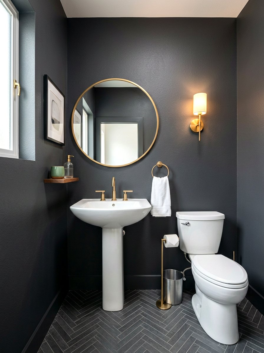 Charcoal Gray Walls - 30 dark powder room ideas