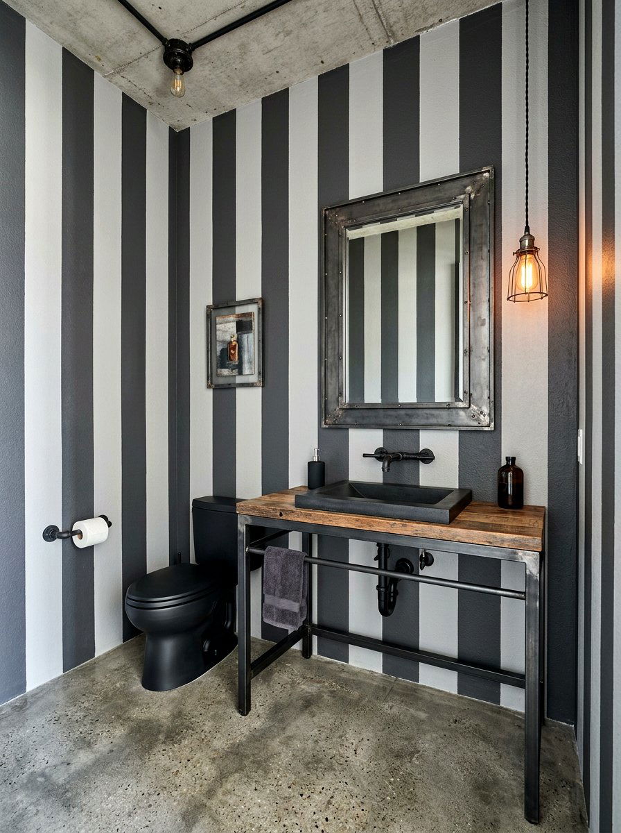 Charcoal Gray Wide Stripe Bathroom - 30 stripe powder bath ideas