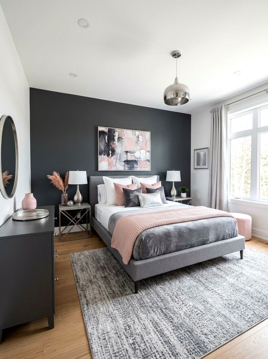 Charcoal Grey And Blush Pink Bedroom - 30 bedroom color scheme ideas