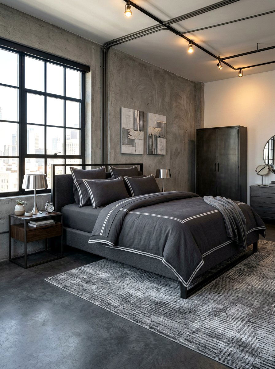 Charcoal Grey Bedding With Silver Piping - 30 piped bedding bedroom ideas