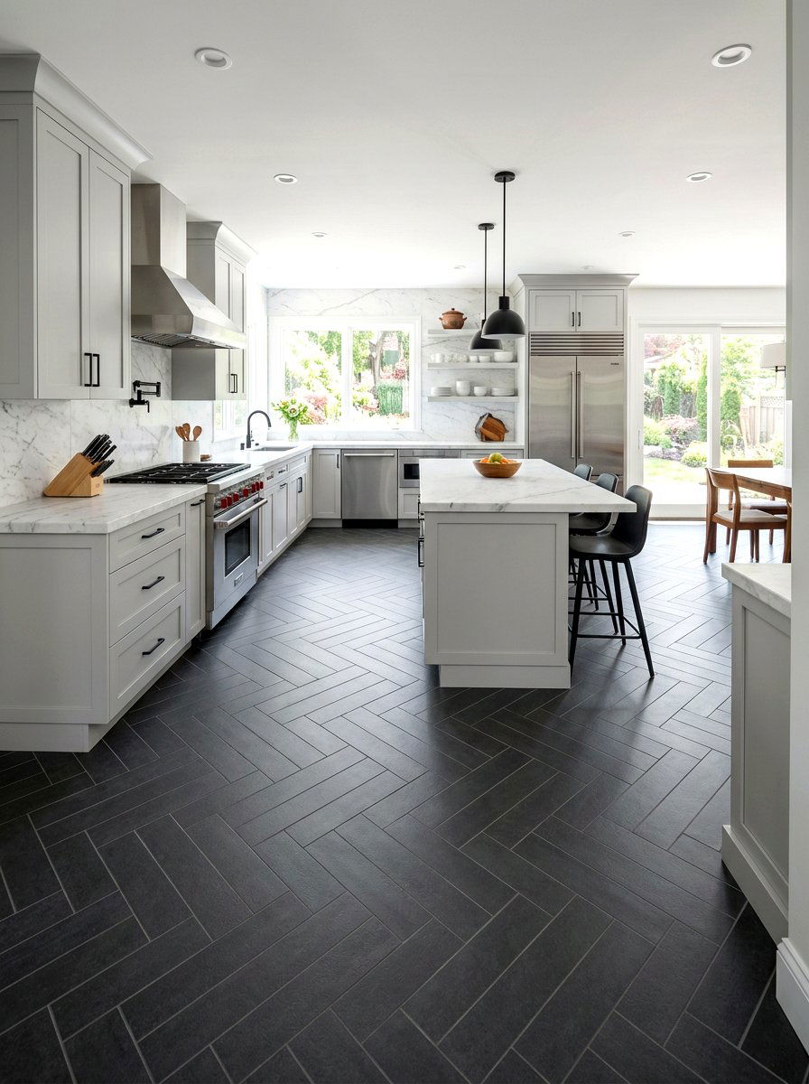 Charcoal Grey Diagonal Tile - 30 diagonal tile kitchen floor ideas