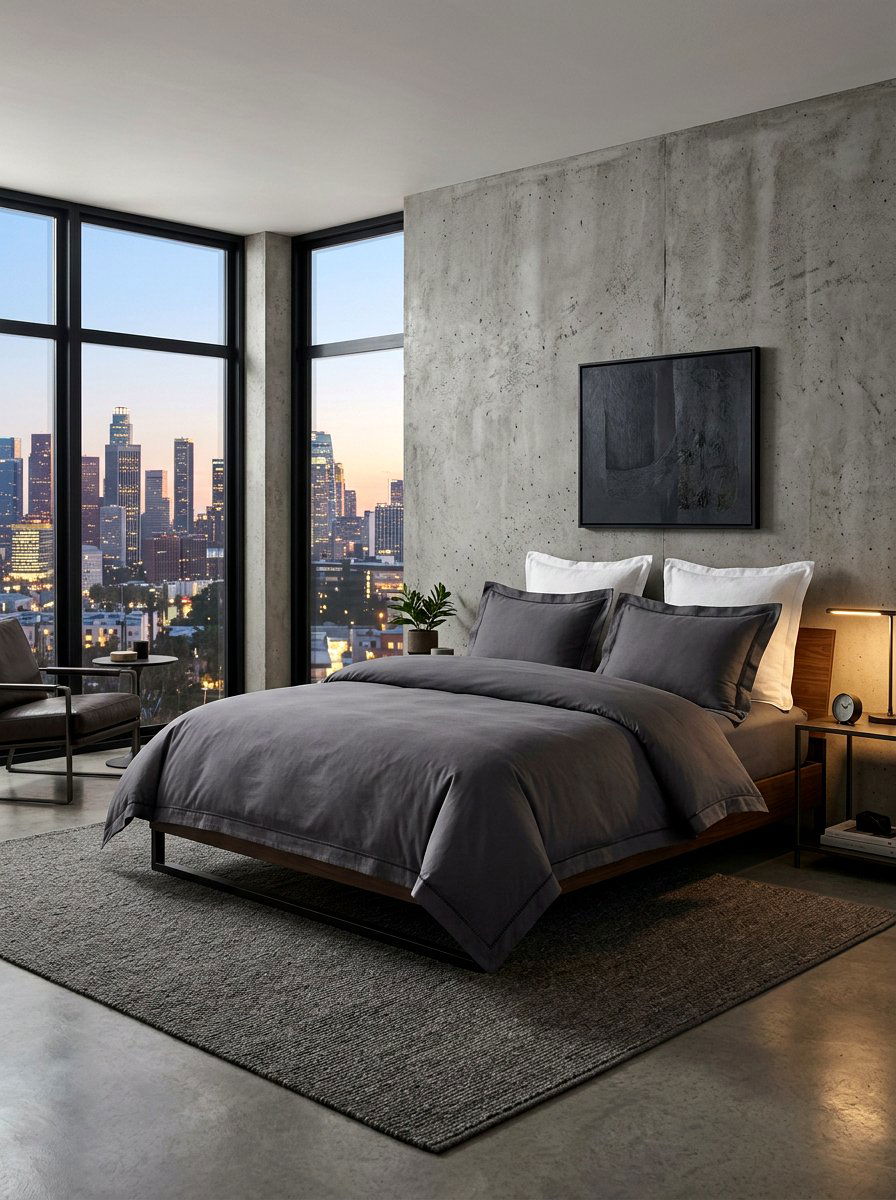 Charcoal Grey Flange Bedding - 30 contrast trim bedding ideas
