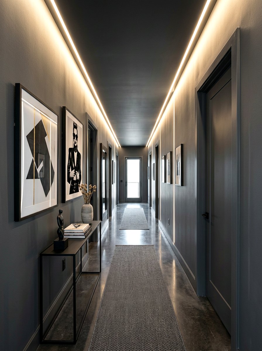 Charcoal Grey Hallway - 30 color drenched hallway ideas