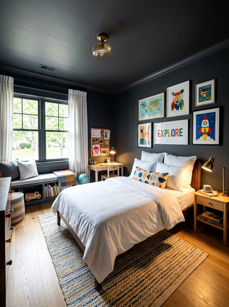 Charcoal Grey Kids Bedroom - 30 color drenched kids room ideas