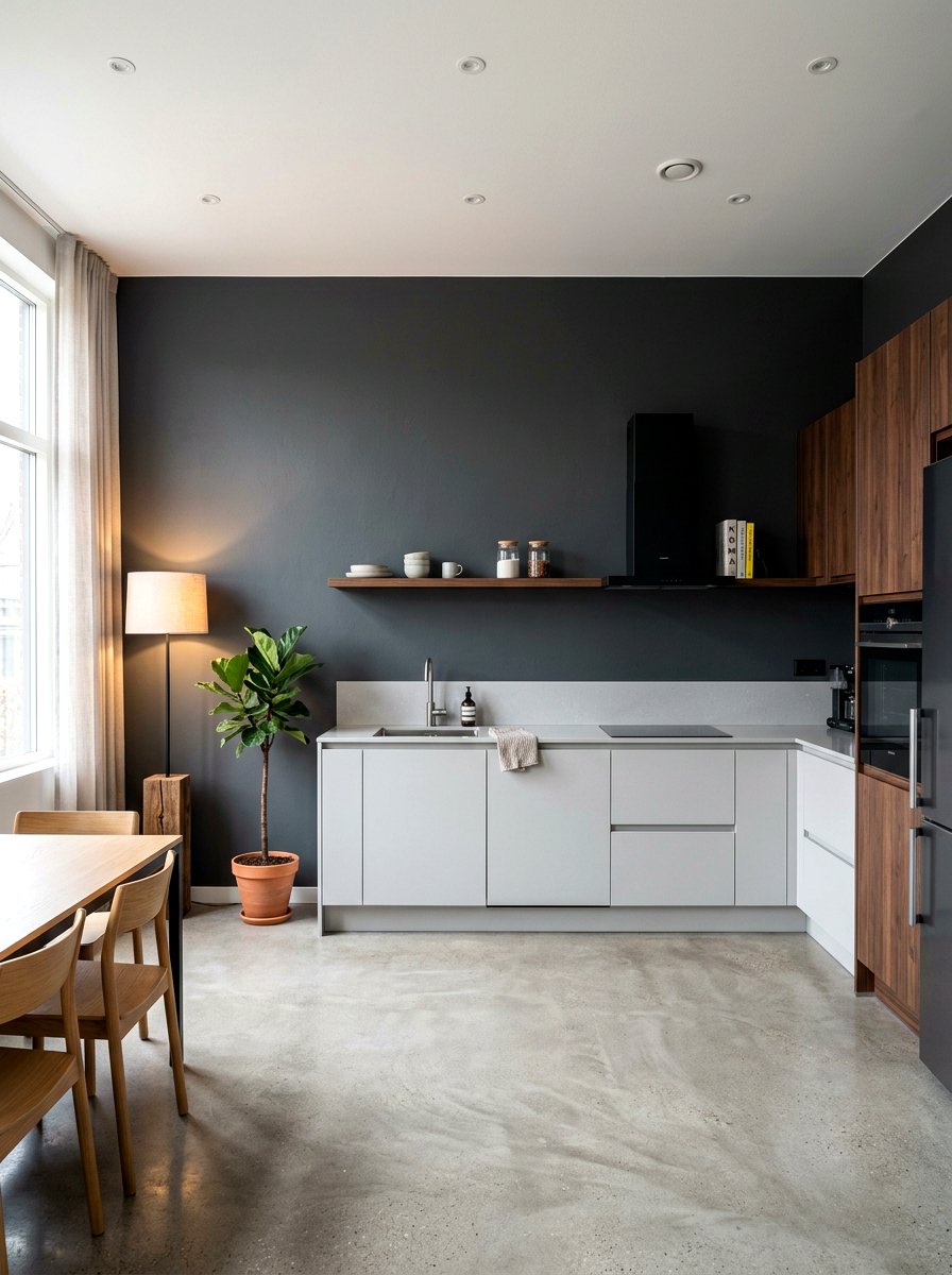 Charcoal Grey Kitchen Wall - 30 moody lamp lit kitchen ideas