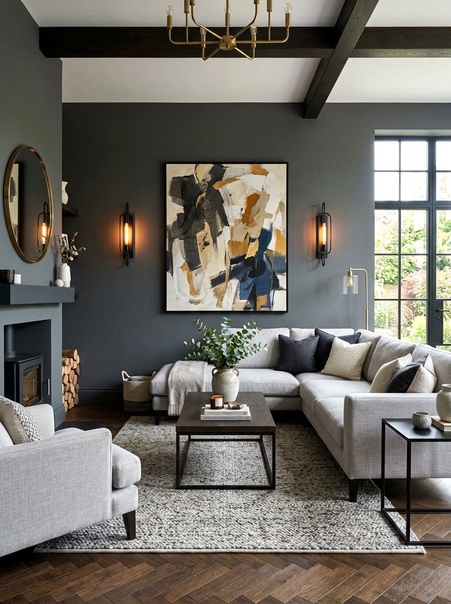 Charcoal Grey Living Room - 30 moody English living room ideas