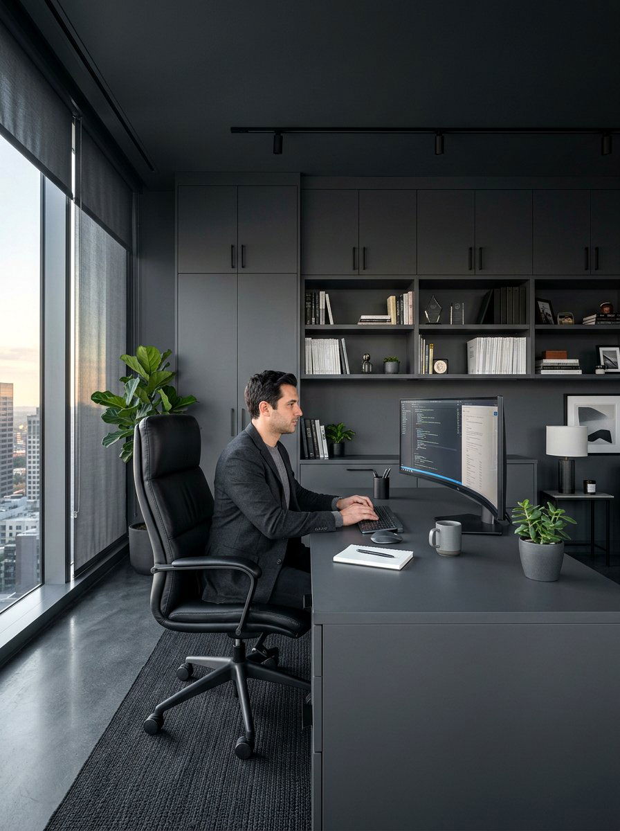 Charcoal Grey Office - 30 color drenched office ideas